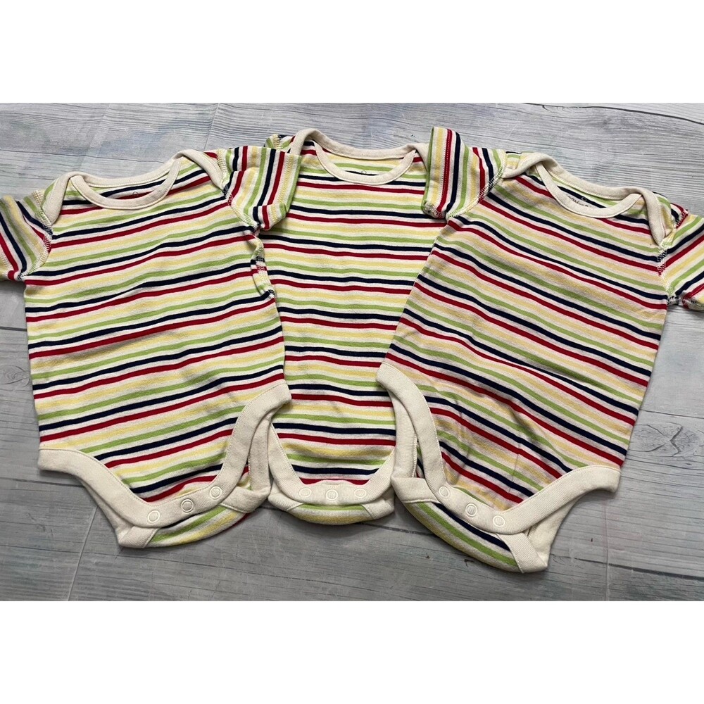 Three Hanna Andersson HA Baby Boy Striped Bodysuit Onesies, Size Newborn Size OS